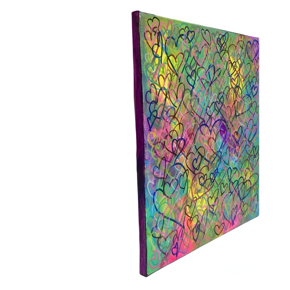 HANDCRAFTED VIBRANT GRAFFITI HEARTS POP ART MULTICOLOR